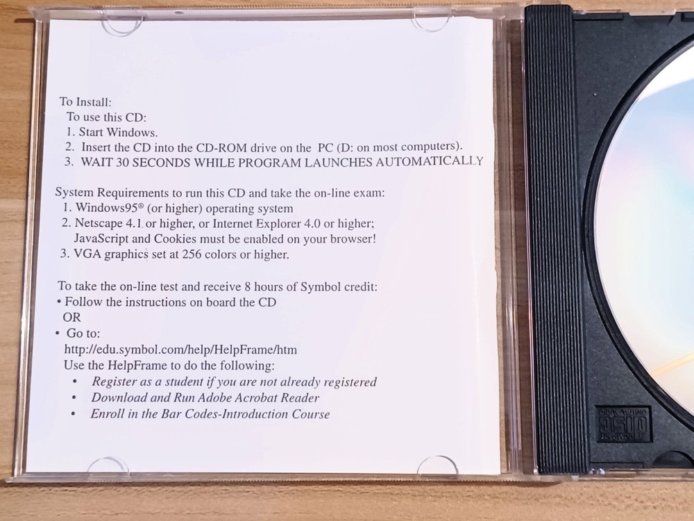 Symbol Technologies Instructional CD "Bar Codes - Introduction" (2000)