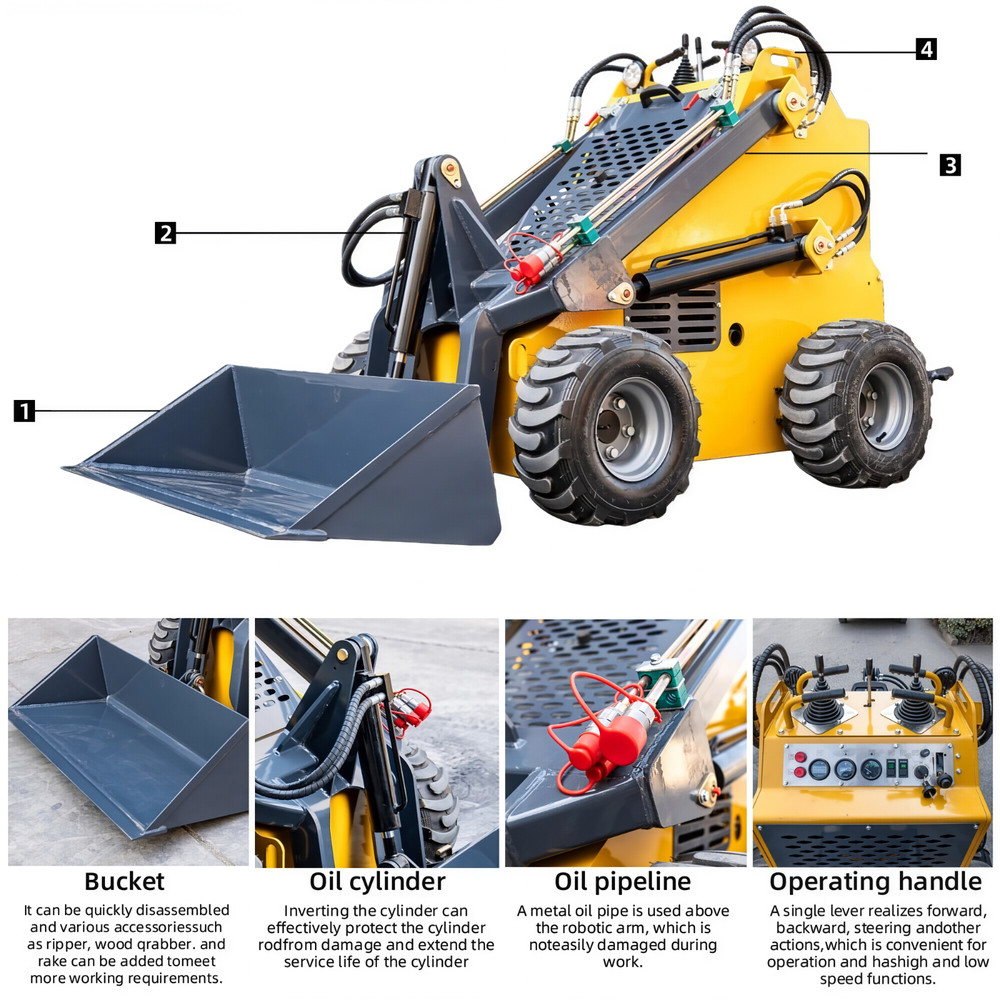 23HP Mini Skid Steer Loader Wheeled with EPA Engine Dual cylinder Dual Valves