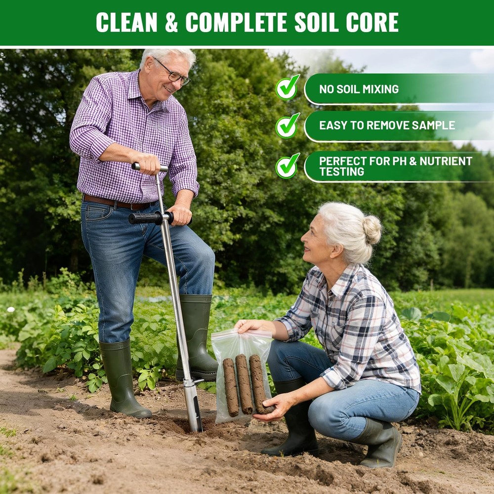 40 Inch Soil Sampler Probe, Stainless Steel Soil Core Sampling Tool with T-Ha...