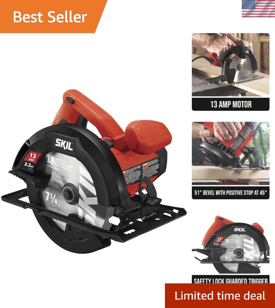 Red 13-Amp Circular Saw - Compact Design with Bevel & Dust Blower Features