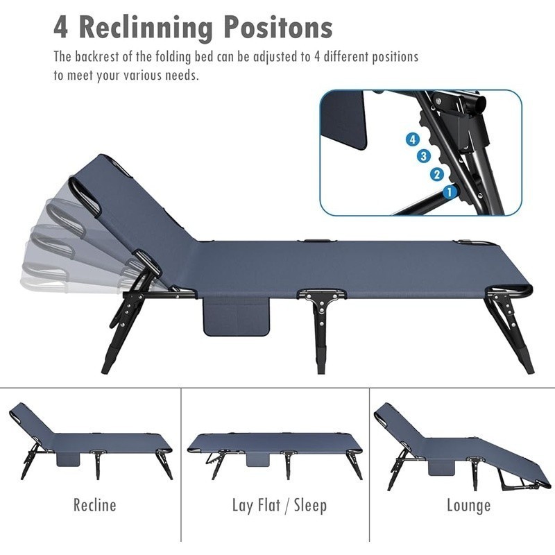 Adjustable Camping Cot 4 Position Recliner Portable Sleeping Bed Multi Use