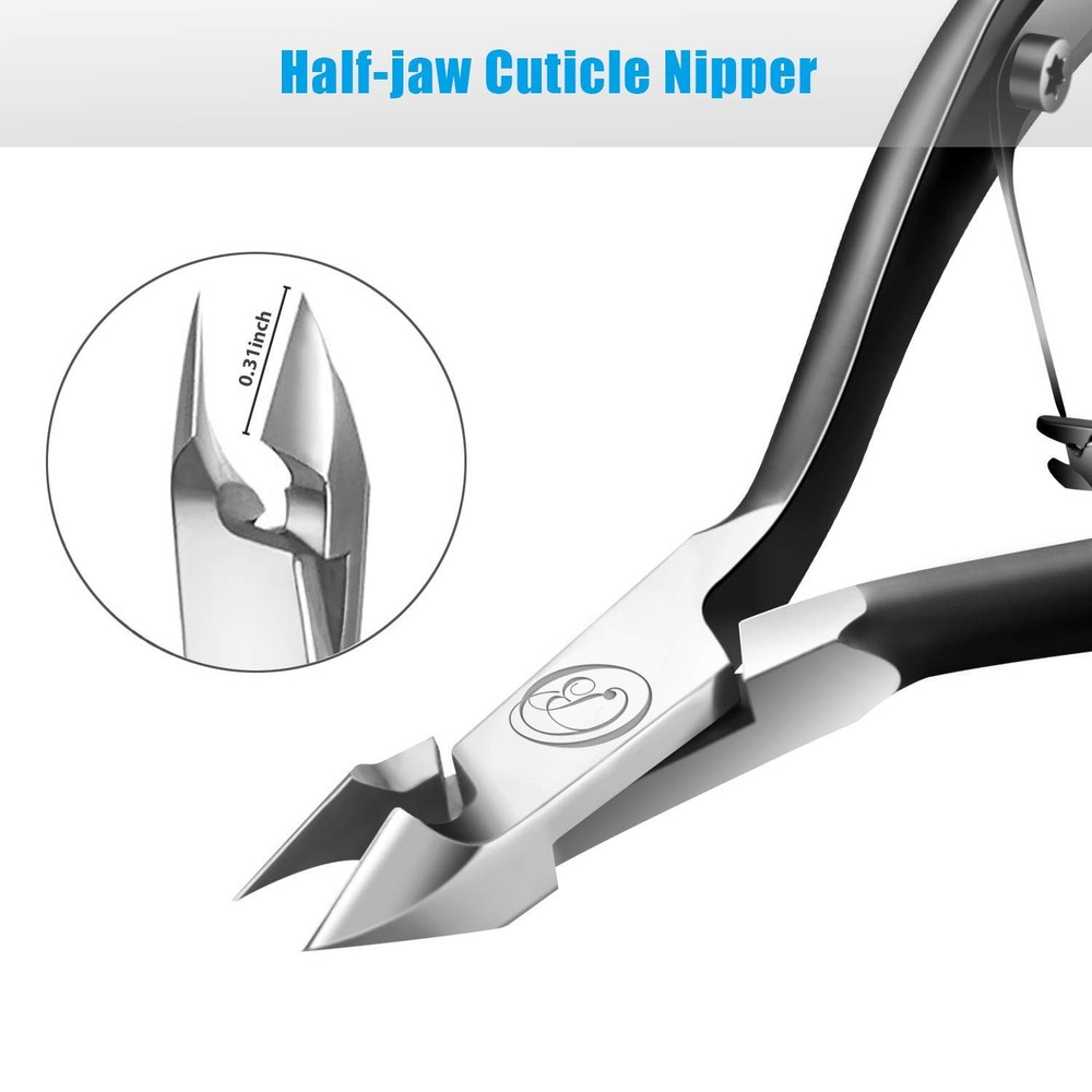 Cuticle Trimmer with Pusher - Half Jaw, Titanium Black