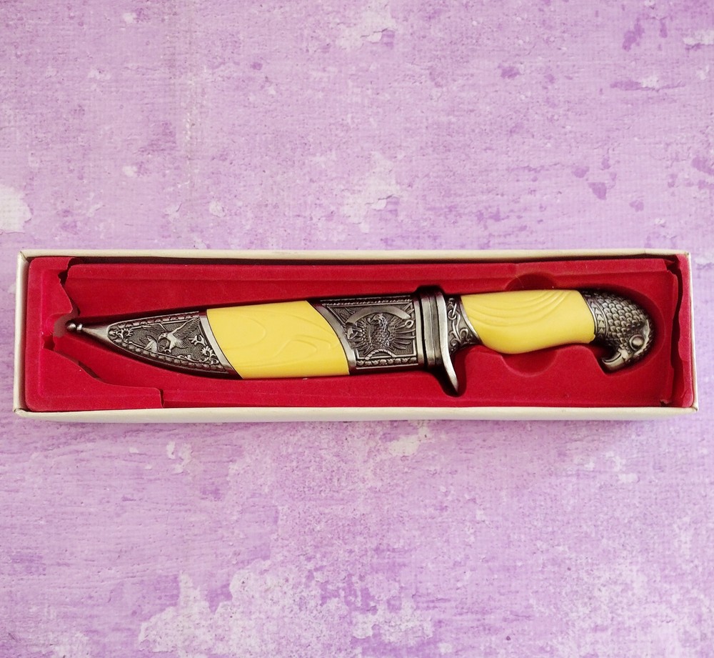 Etched Eagle Bayonet Fixed Blade Knife 6in with Sheath Box Eagle Handle Unique