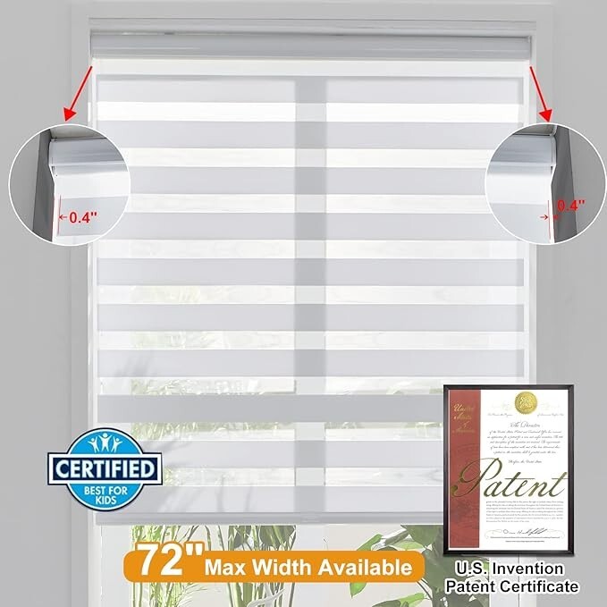 Custom Cordless Zebra Blinds for Windows Free-Stop Roller Windows Shades White