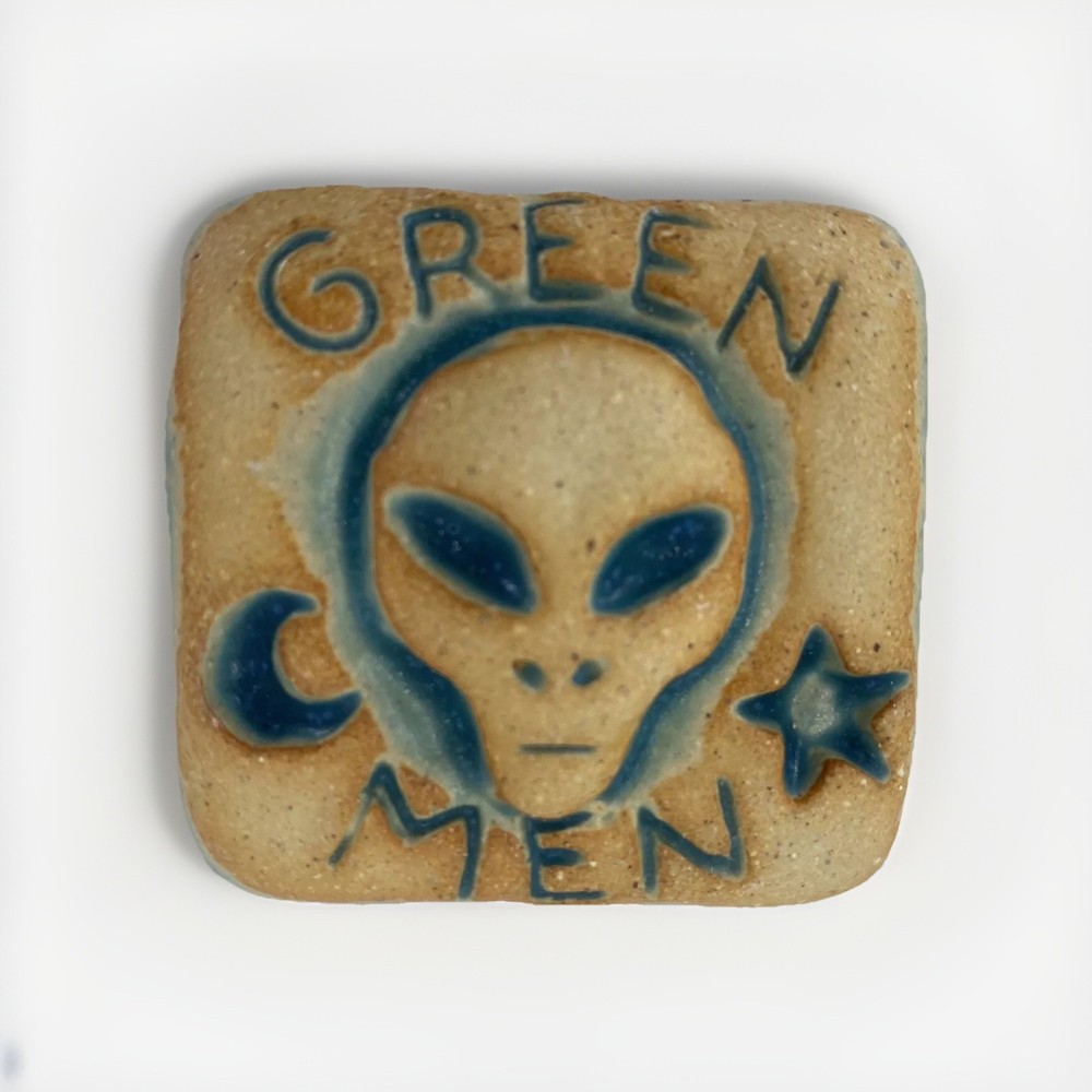 Green Men 2x2" Ceramic Art Tile by Gretchen Kramp