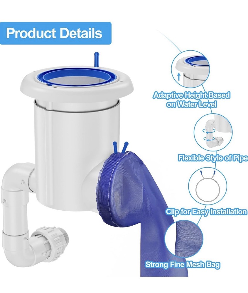 Automatic Pool Surface Skimmer Cleaner Return Jet Powered Leaf Debris Catcher