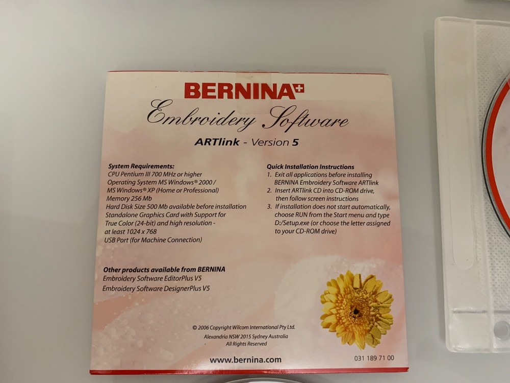 Bernina Embroidery Software Version 5 Installation & Training CD 2006 PC Windows