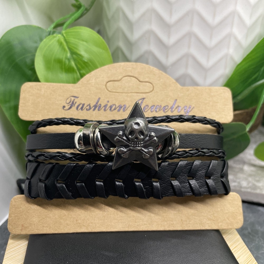 2 PC Leather Bracelet Set Stackable Adjustable Tie New Free Ship B7514