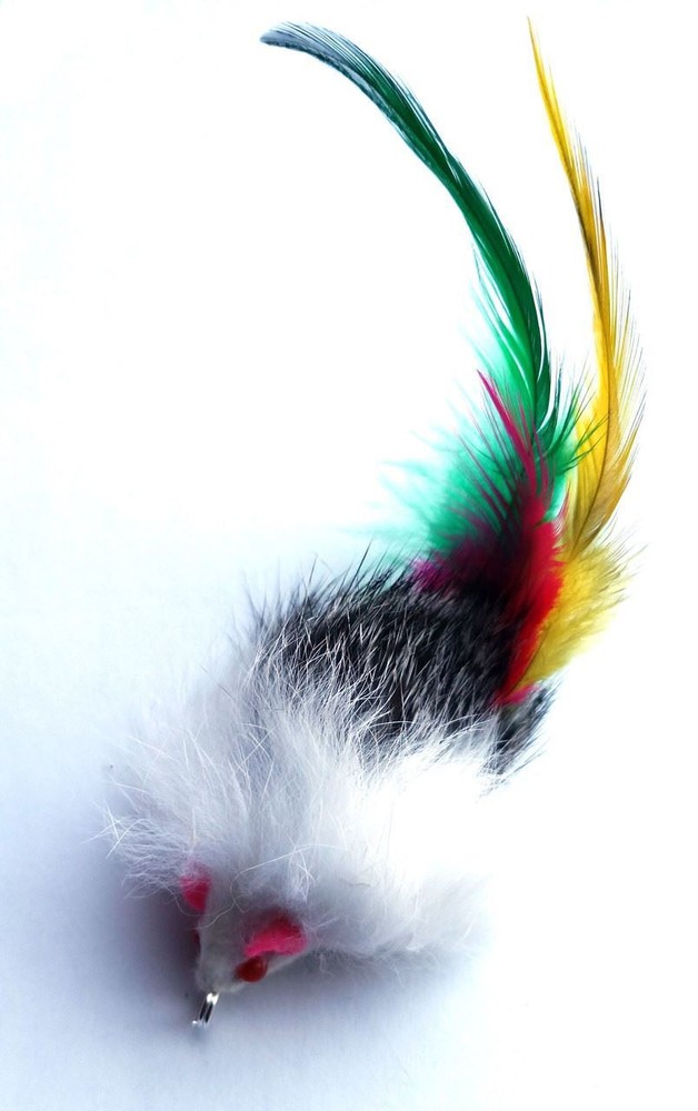 Rabbit Fur Mouse Teaser Wand Cat Toy - Feather Tail