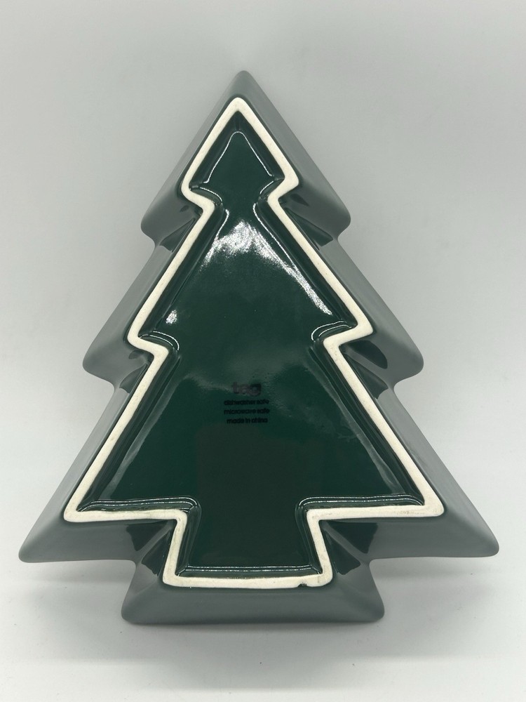 TAG Ceramic Dark Green 9" Christmas Tree Shaped Nuts/Snacks/Candy Dish