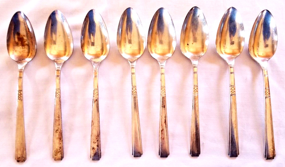 1935 Capri Pattern 8 Dinner Tablespoons Spoons Set Silver Plate 1881 Rogers VTG