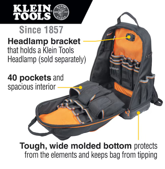 Klein Tools Tradesman Pro XL Tool Bag Backpack, 40 Pockets