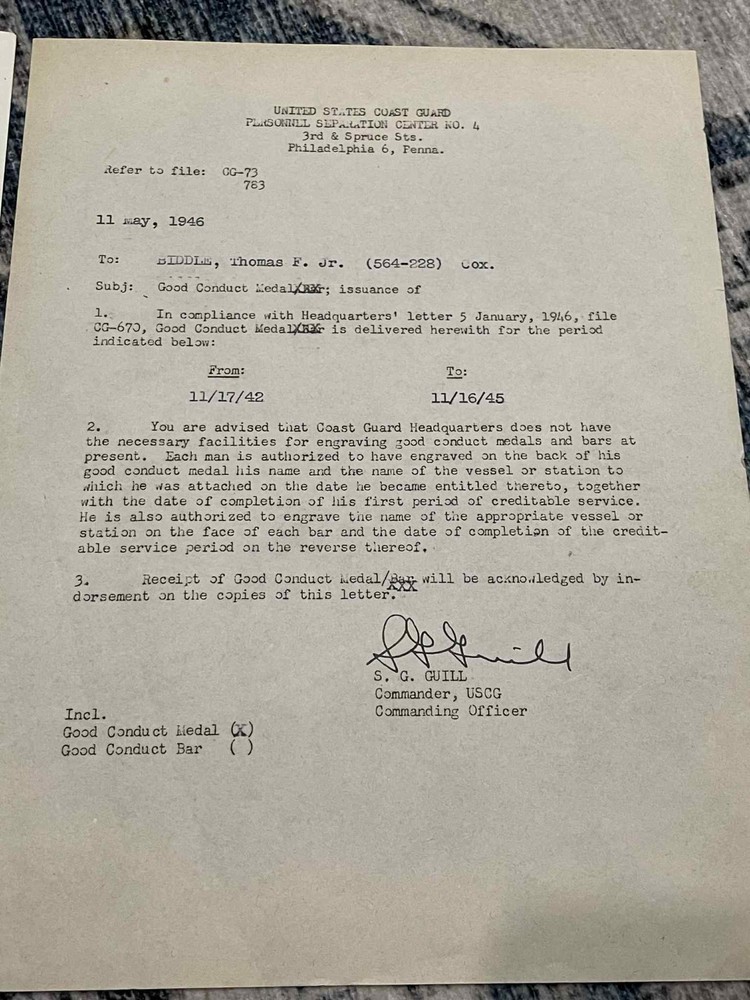 WW2 WWII US Navy USN 1944 USS General William Weigel Document Grouping T. Biddle