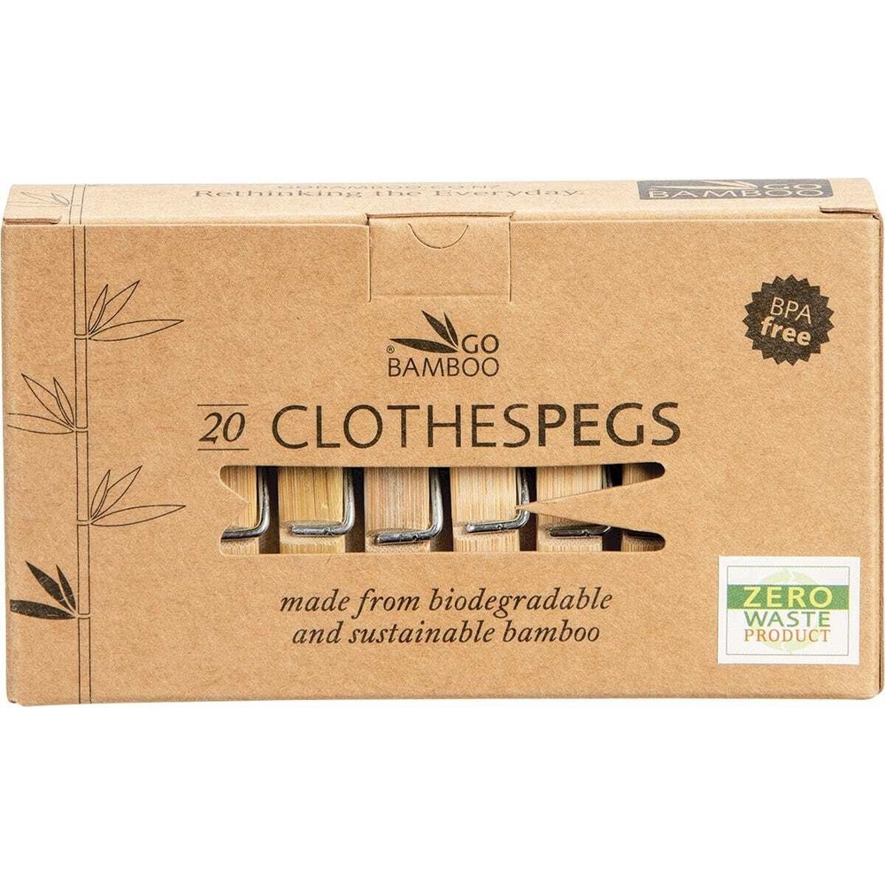 Go Bamboo Clothes Pegs Biodegradable Bamboo 20 Pack
