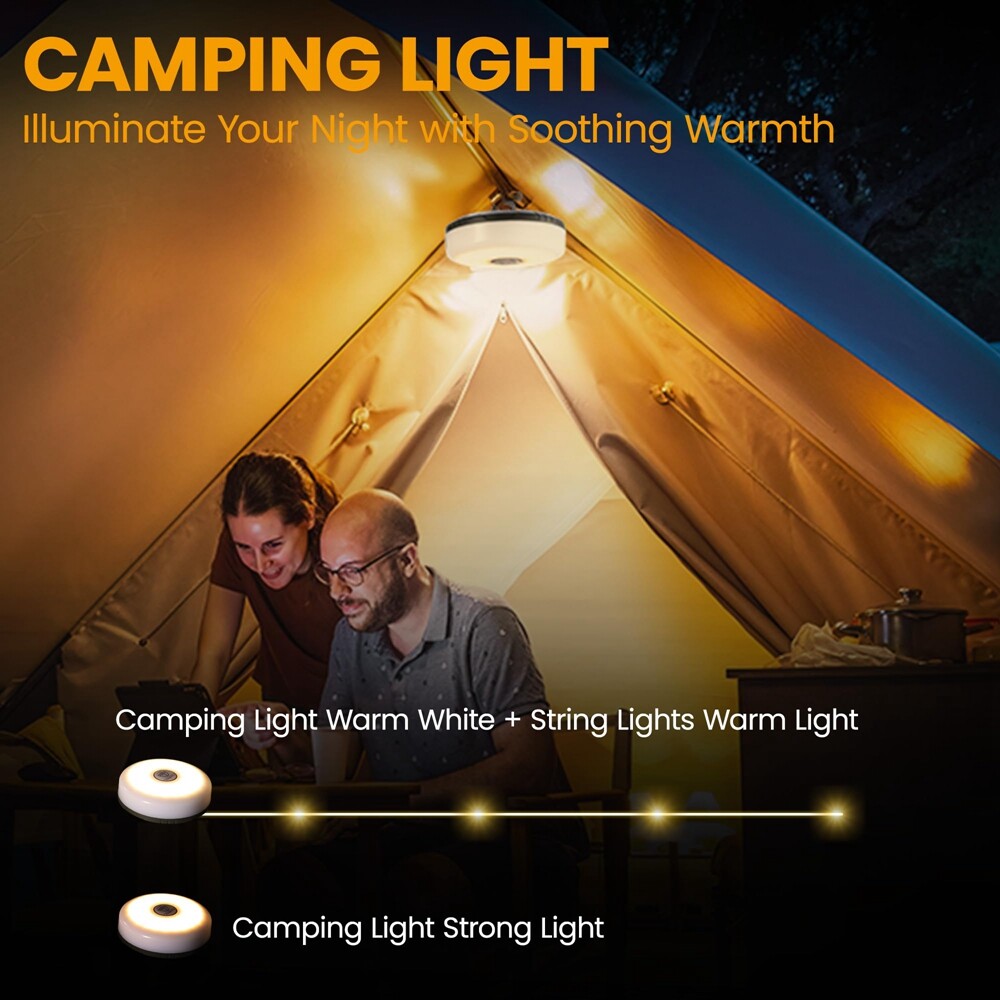 EverBrite 29.5FT Rechargeable LED Camping String Light Outdoor Tent Light 8 Mode