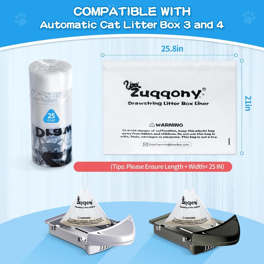 150 Count Drawstring Litter Box Liners Compatible with Automatic Litter Box 4...