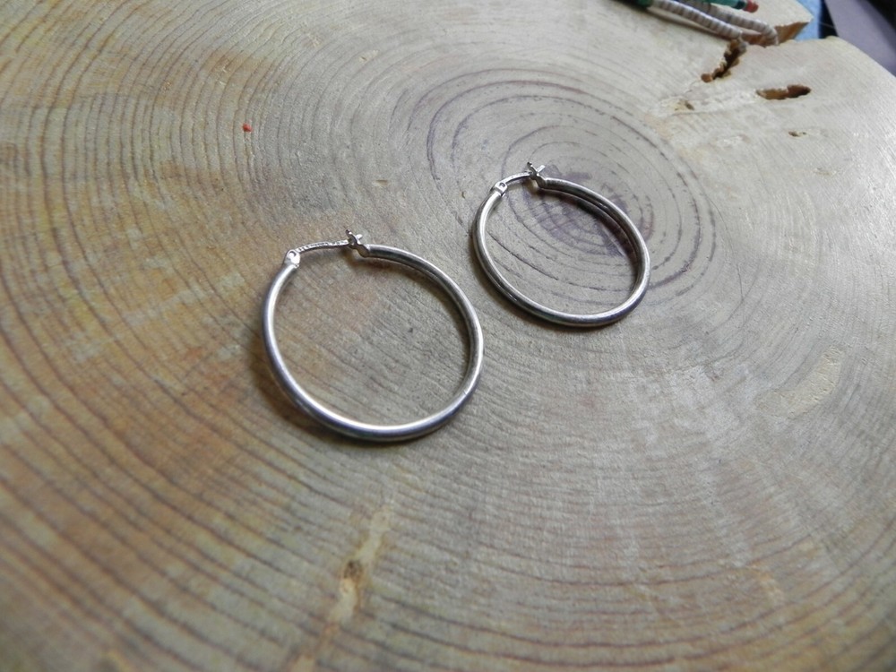Sterling Silver HOOP Earrings 1 1/8"