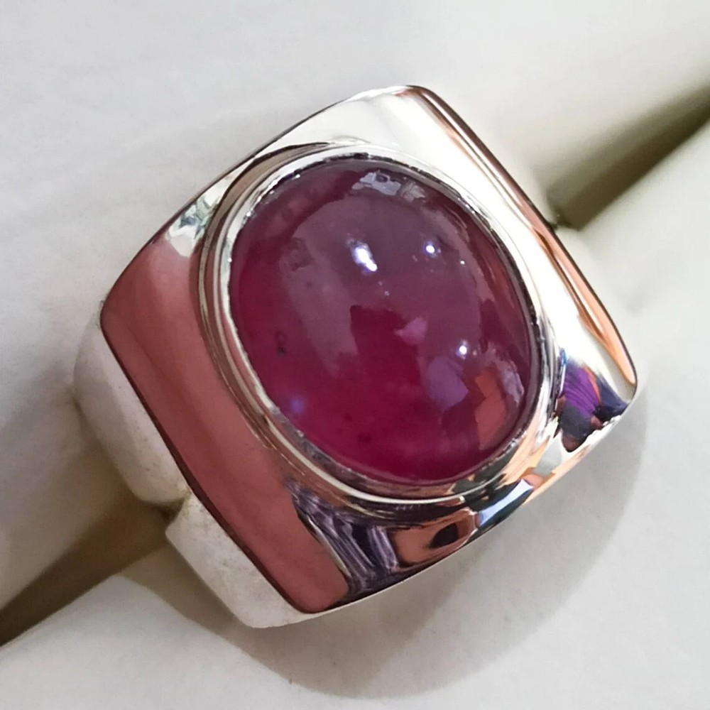 Mens Ruby Ring Cabochon Ruby Sterling Silver 925 Ring Gift For Him Mens Yaqoot R