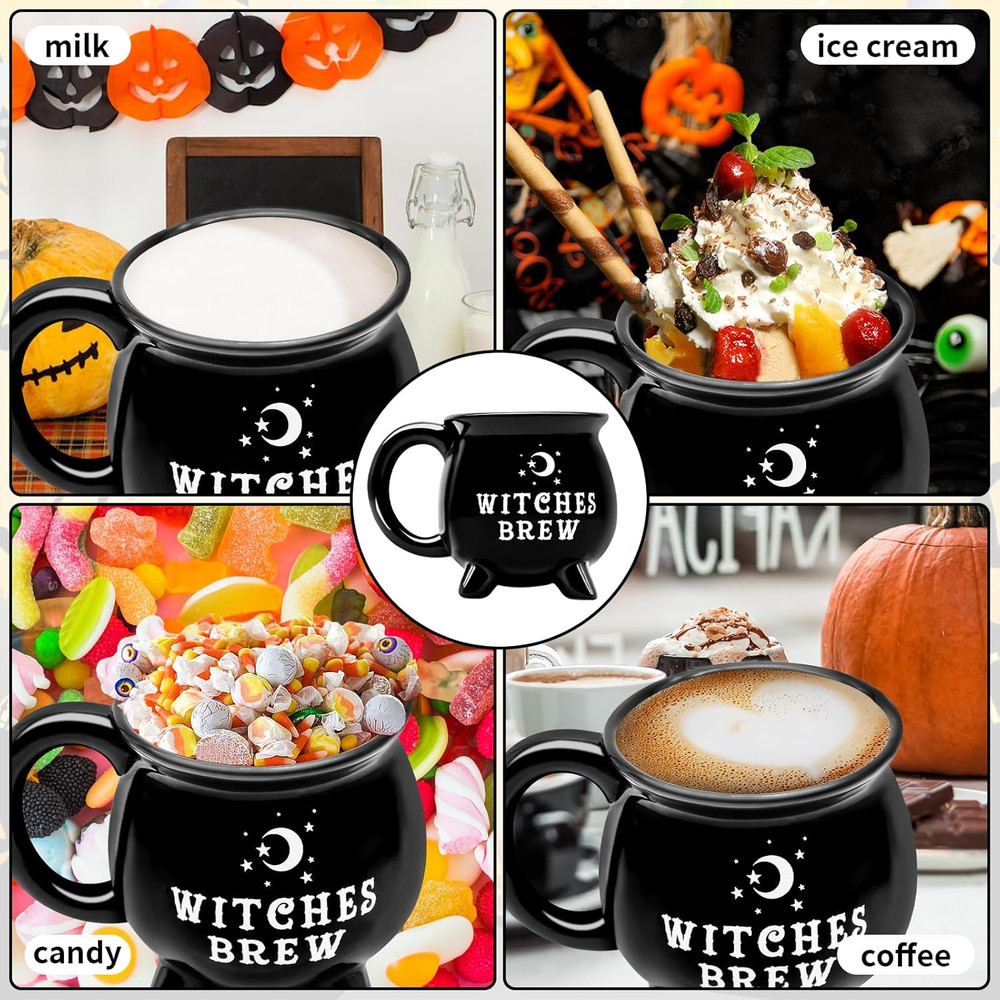 12 Oz Halloween Cauldron Mug Decorations, Black Witches Brew Pattern Mug Ceramic