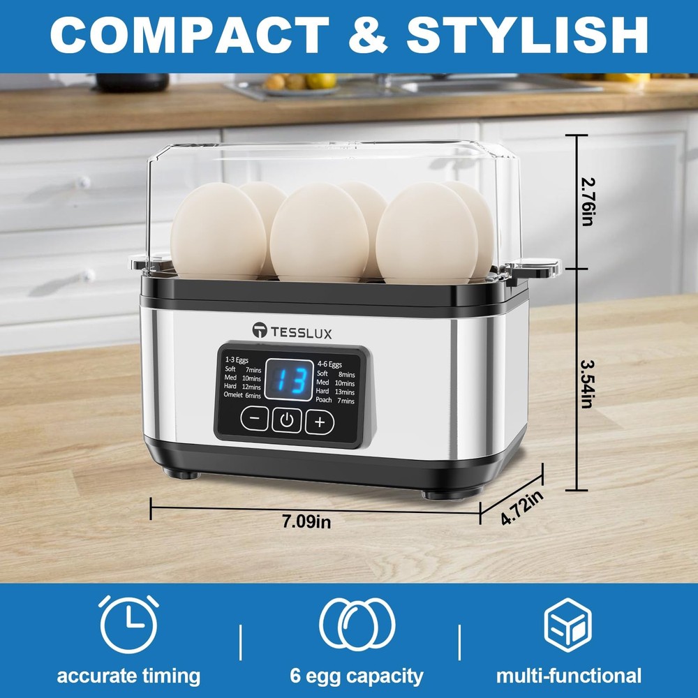 Rapid Egg Cooker, 6 Egg Capacity for Hard Boiled Eggs, Poached Eggs, Scramble...