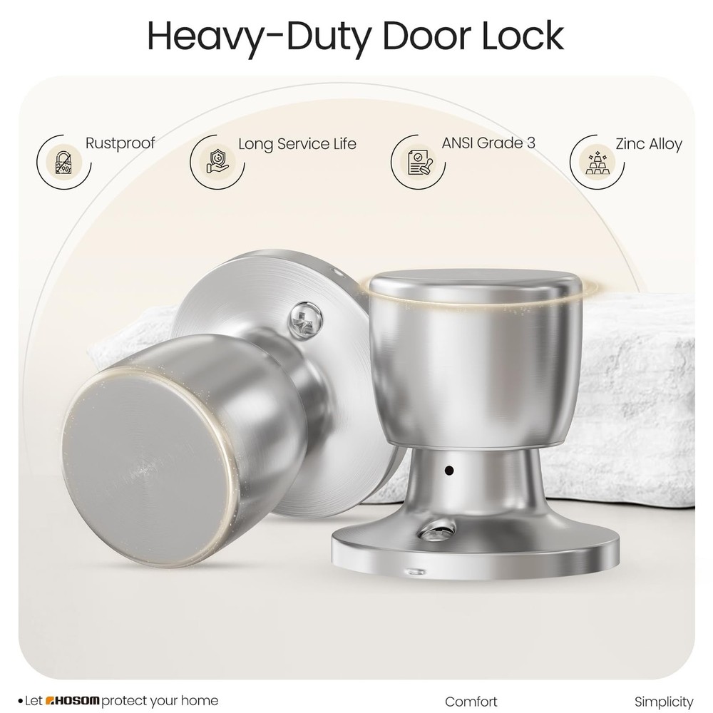 HOSOM 2 Pack Dummy Door Knobs, Keyless Closet Knobs 2 Pack, Satin Nickel