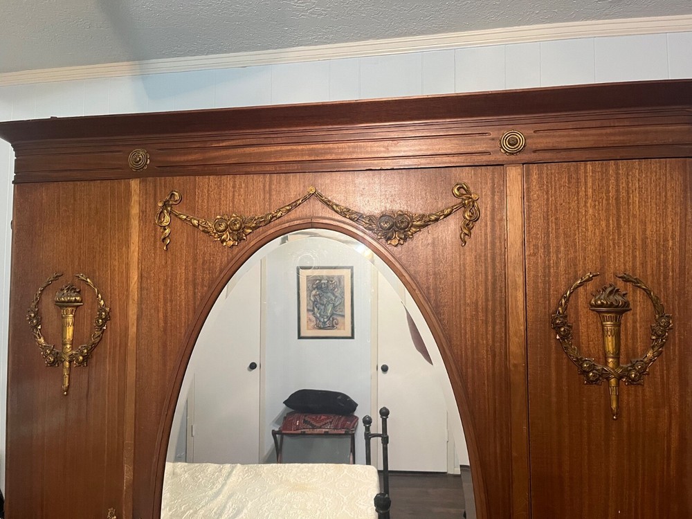 French provincial antique armoire and side table