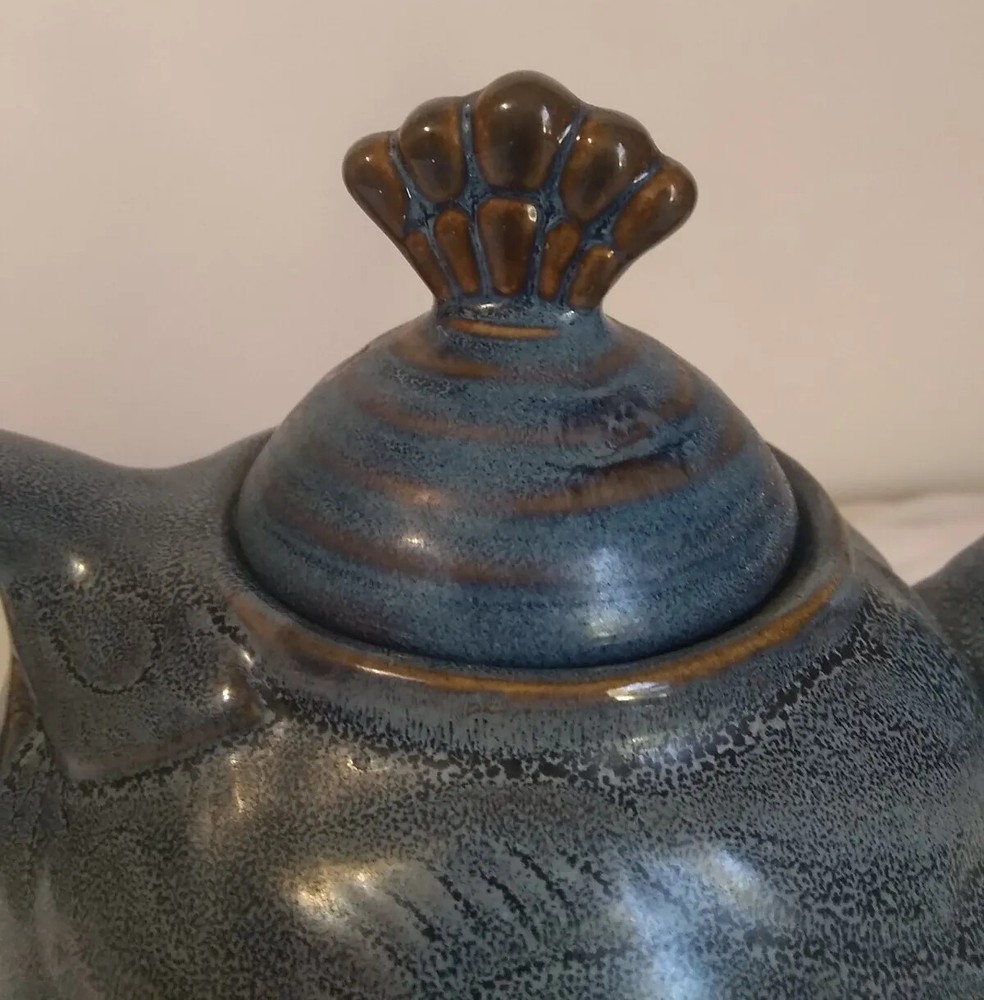 Peacock Tea Set 3 Piece Cup Pot Lid Ceramic Blue Chicken READ