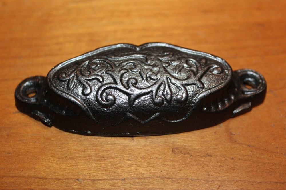 Antique Victorian Cast Iron Bin Apothecary Cupboard Drawer Pull L-103