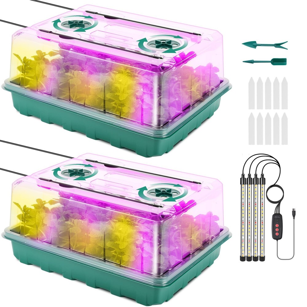 96 Cell Starter Tray with Grow Light, Starter Kit with Adjustable Humidity Do...