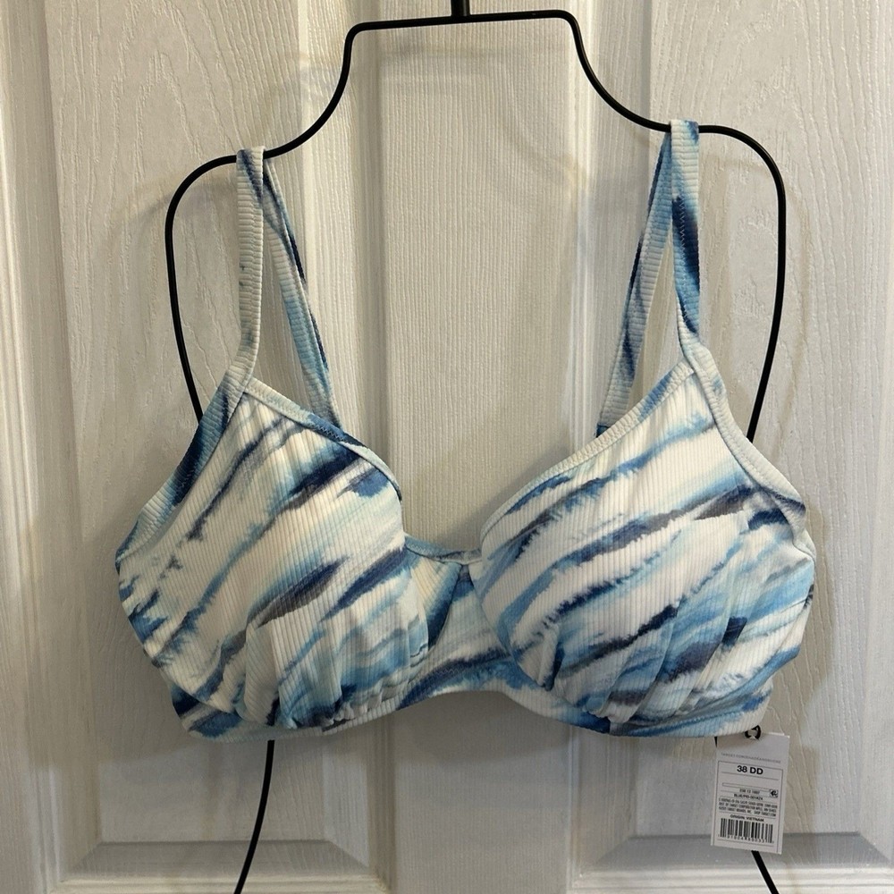 NWT Shade & Shore Spaghetti Strap Bikini Top Removable Pads 38DD Blue