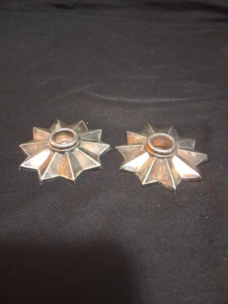 Antique 830 S Silver Candleholder Candlestick Holders Pair Star Snowflake