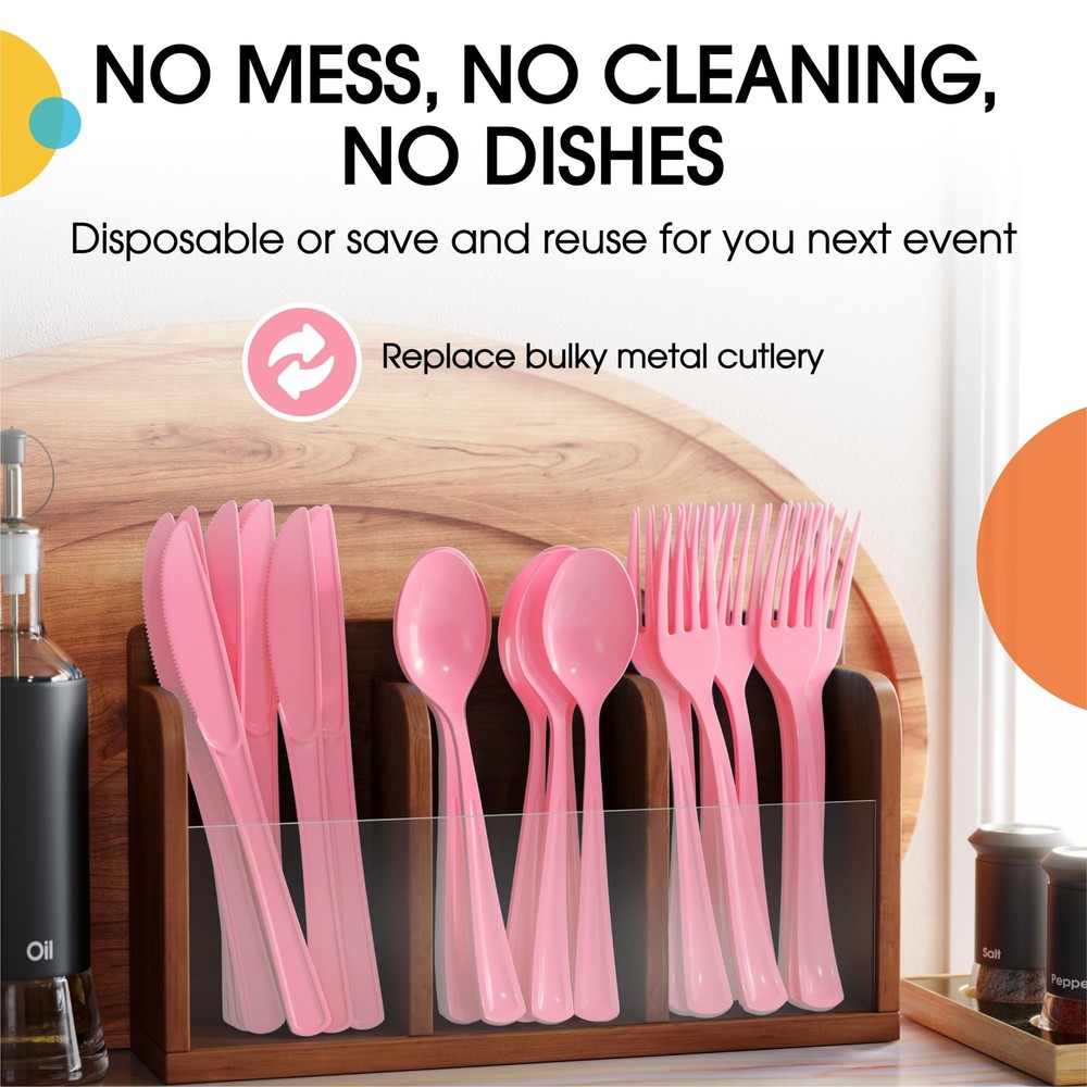 Pink Plastic Silverware Heavy Duty 150 Pieces Pink Disposable Silverware Heav...