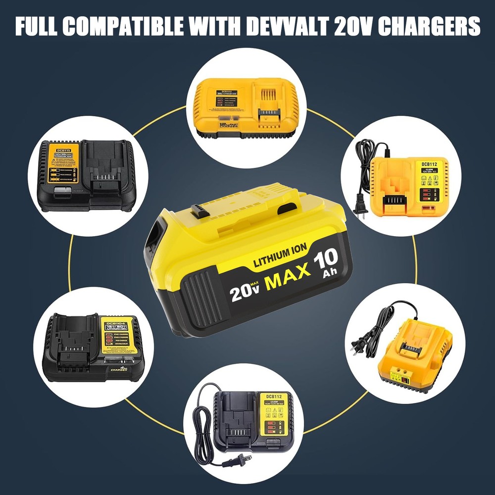 8 Pack 10Ah Battery for Dewalt 20V Max - DCB206 DCB205 DCB204, LED Indicator