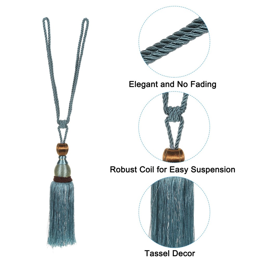 2 Pack 16" Elegant Handmade Curtain Tiebacks Home Office Decorative, Dark Blue