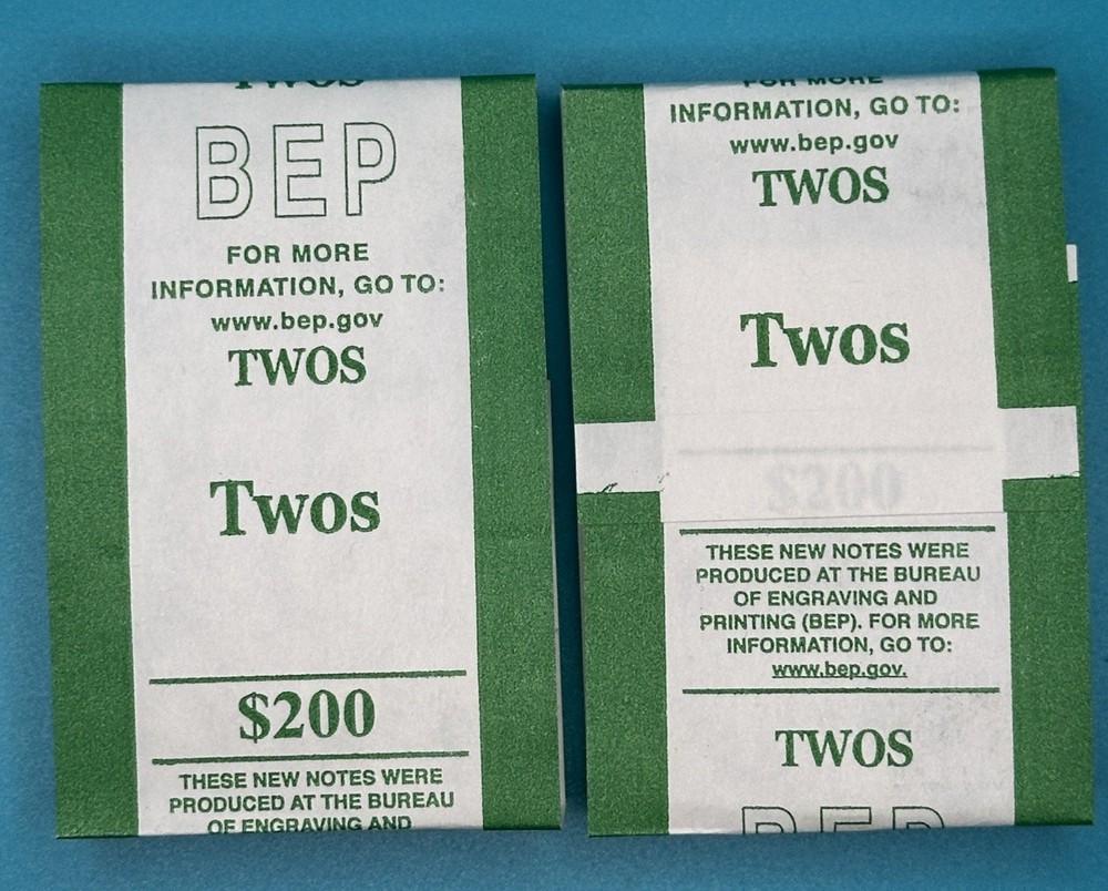 Set of 2 Two Dollar BEP Currency Straps Holds 100 Notes Empty Straps Only