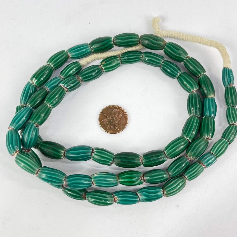 Chevron Venetian Teal Trade Beads 38 Inch