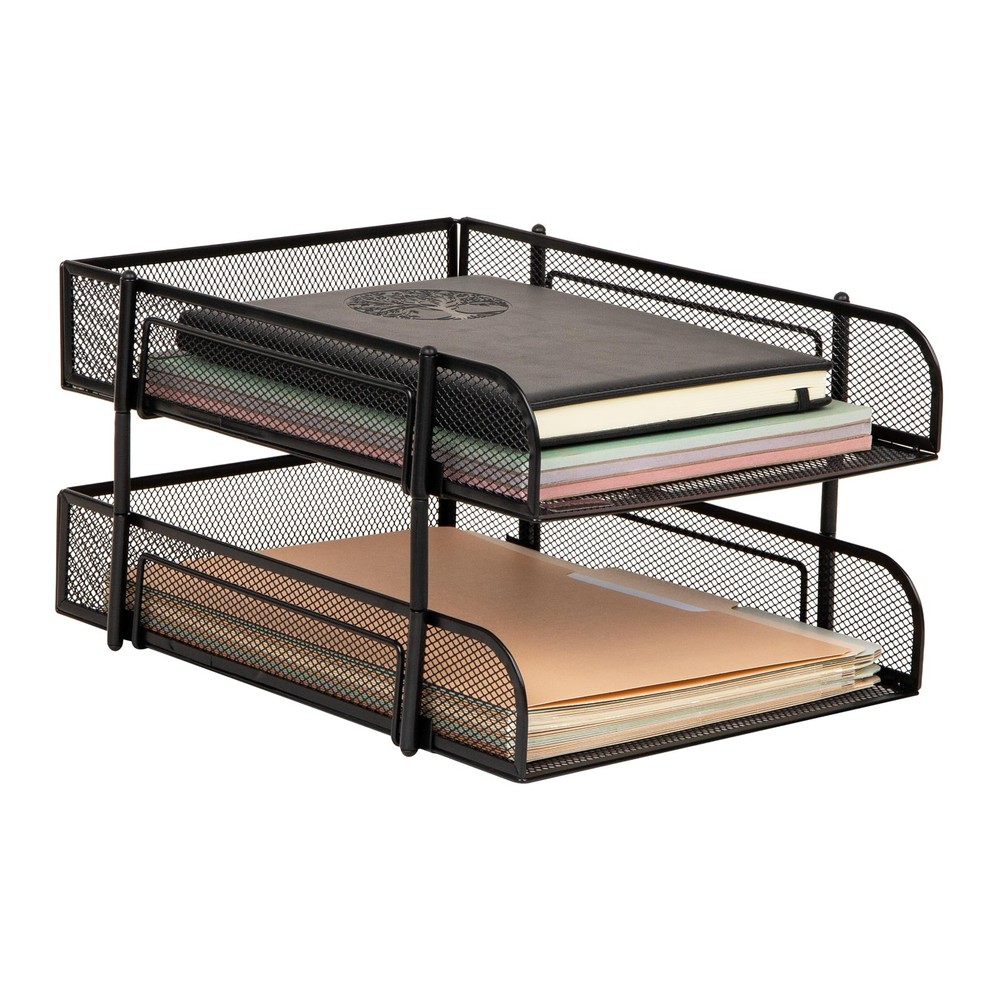 Stackable Paper Tray, Desktop Organizer, File Storage, Office, Metal Mesh, 2 ...