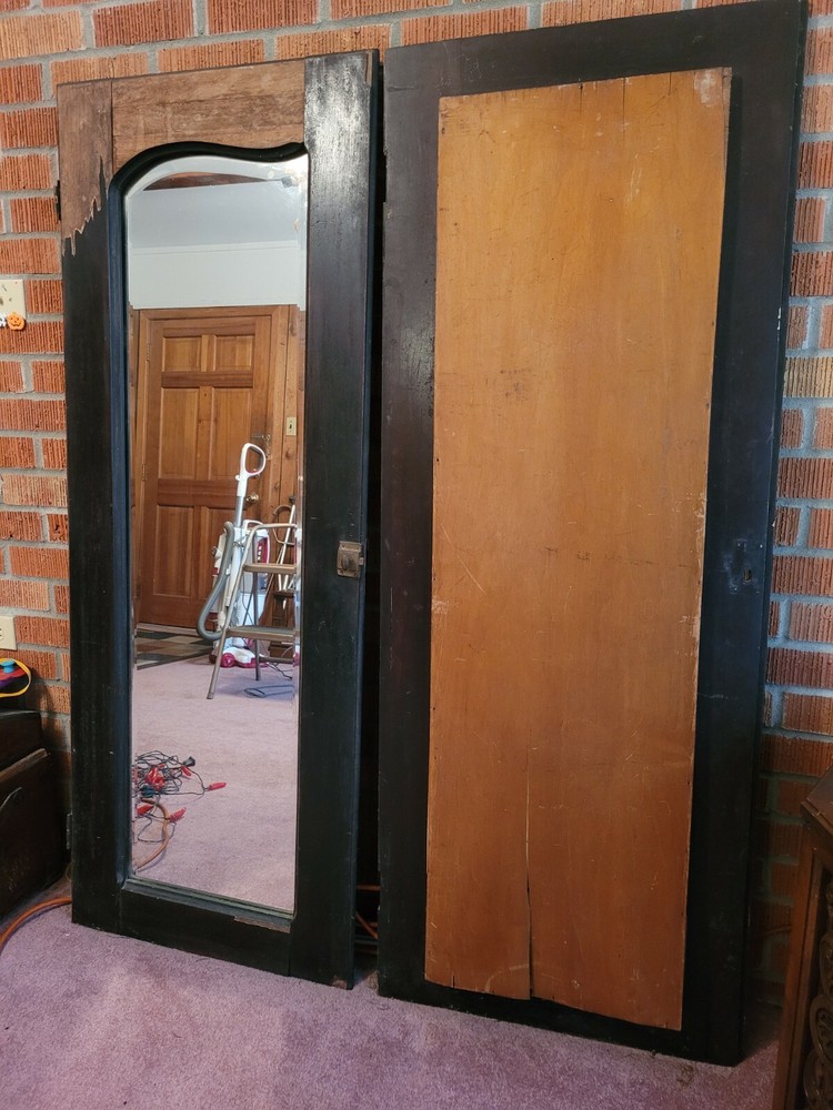 Vintage Pair Uniquely Beveled Mirrored Doors 22" X 58"