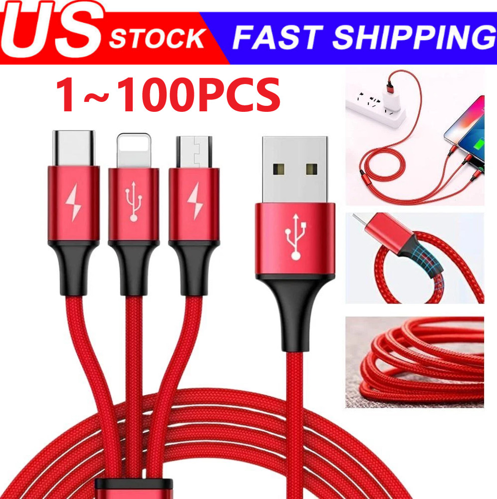 3in1 Fast USB Charging Cable Universal Multi Function CellPhone Charger Cord LOT