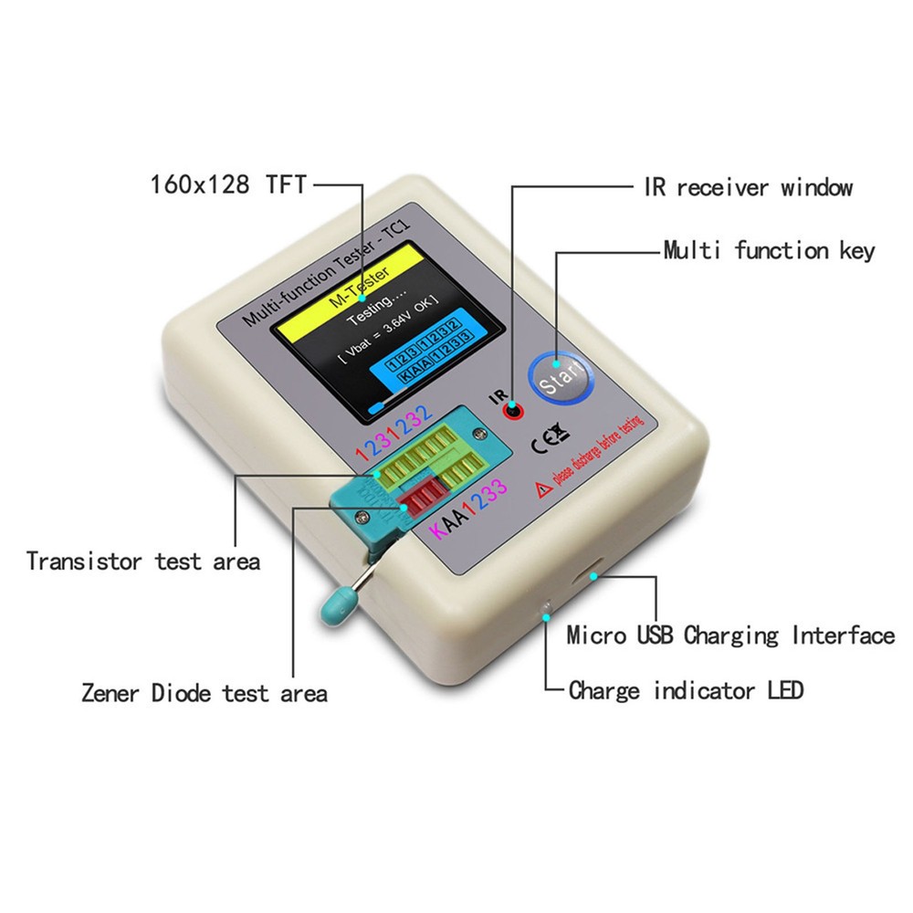 1Pc LCR-TC1 Color Display Transistor Meter Tester for Diode Triode Capacitor