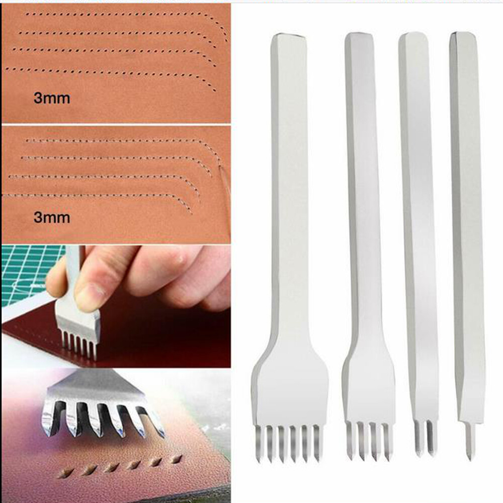 4Pcs Leather Hole Punch Chisel Leather Craft Stitching Tools Hammer 3/4/5mm Set