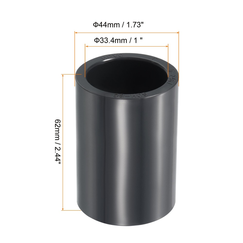 5pcs 1" Socket SCH80 UPVC Pipe Fitting Straight Coupling Connector, Grey