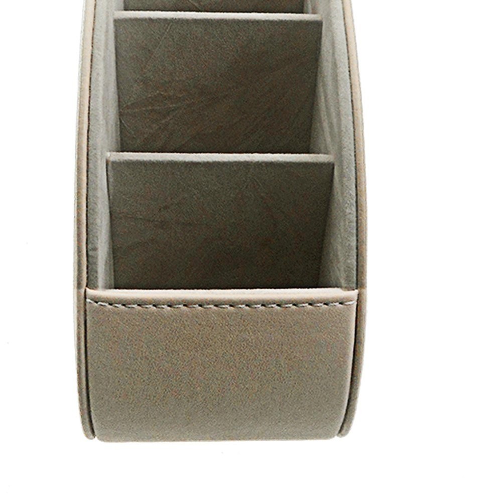 Beige Leather 5 Compartment Remote Control Holder Desk Storage Organizer Caddy