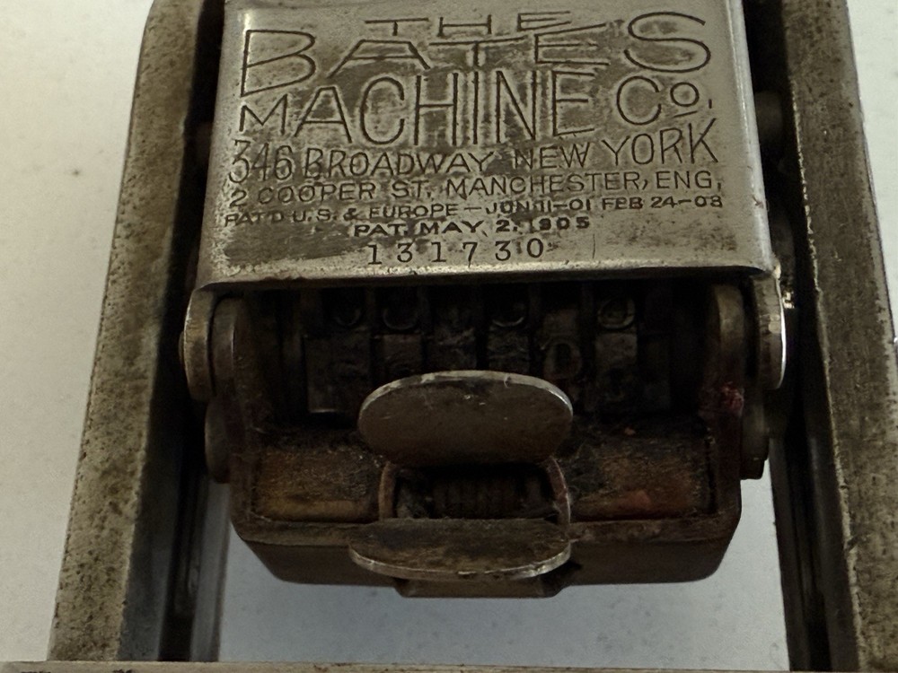 Antique Bates Automatic Numbering Machine 5 Wheels #49 Style E ca. 1905