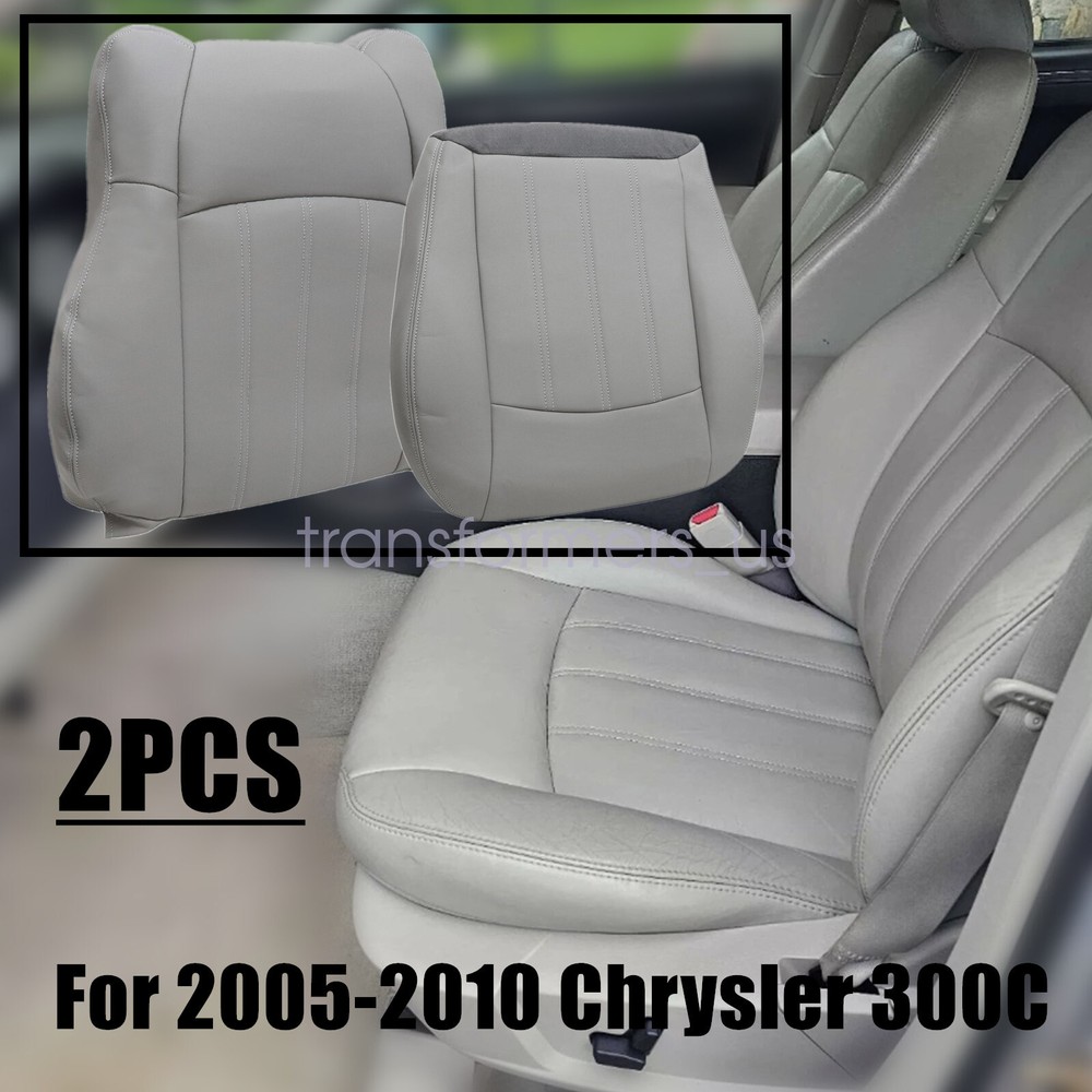 2PCS For 2005-2010 Chrysler 300C Driver BOTTOM & TOP Leather Seat Cover Lt Gray