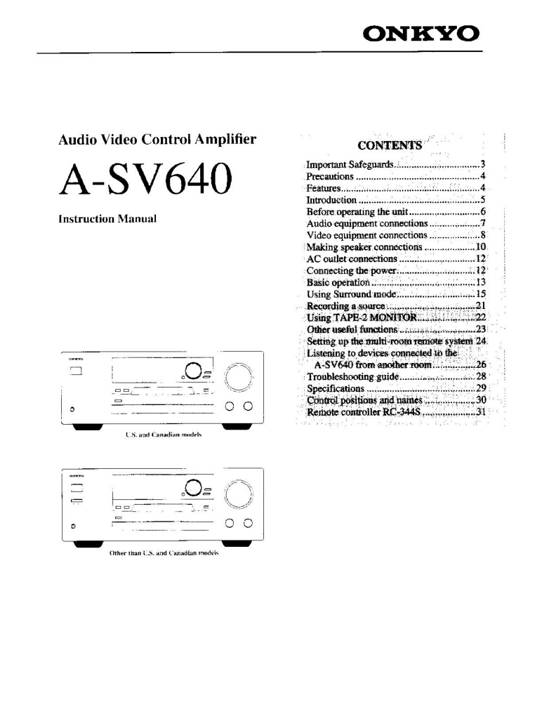 Onkyo A-SV640 Amplifier Owners Manual