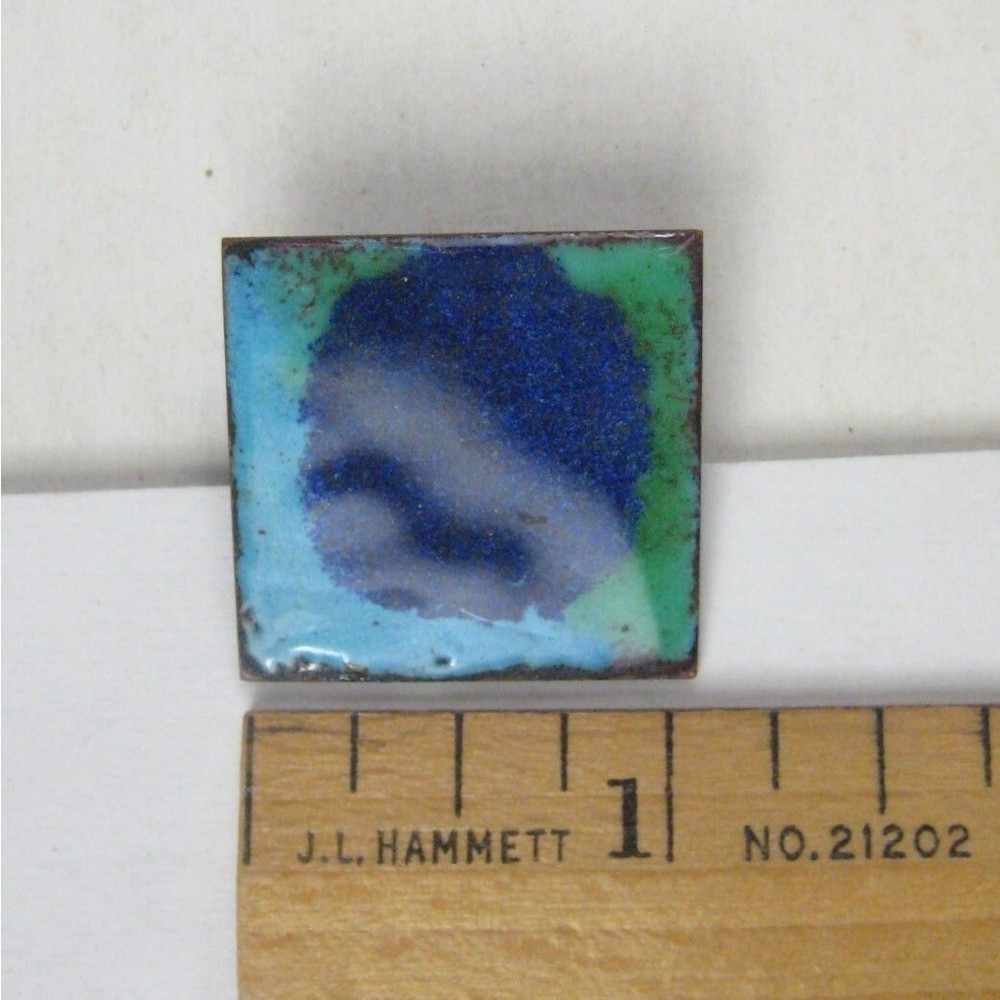 Handcrafted Enamel Artistan Brooch PIn Handcrafted Square Rustic Statement
