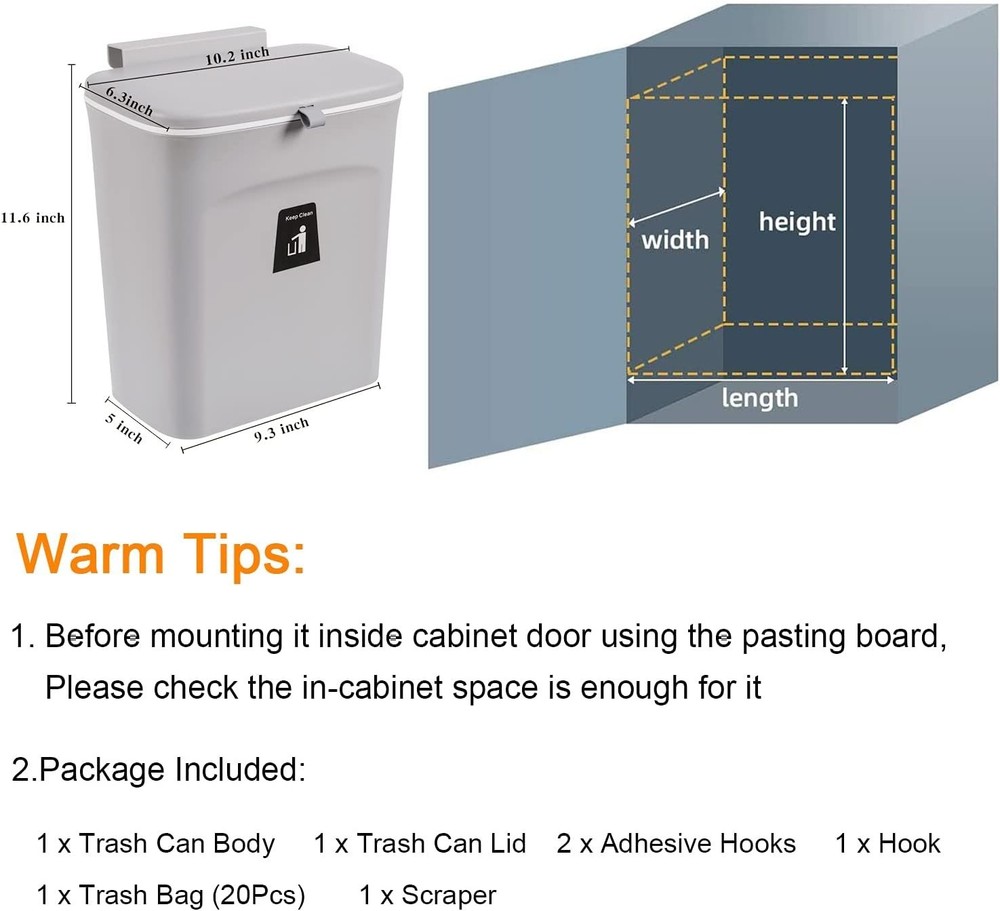 Durable 2.4 Gallon Mountable Compost Bucket - Odor-free Kitchen Solution in Gray
