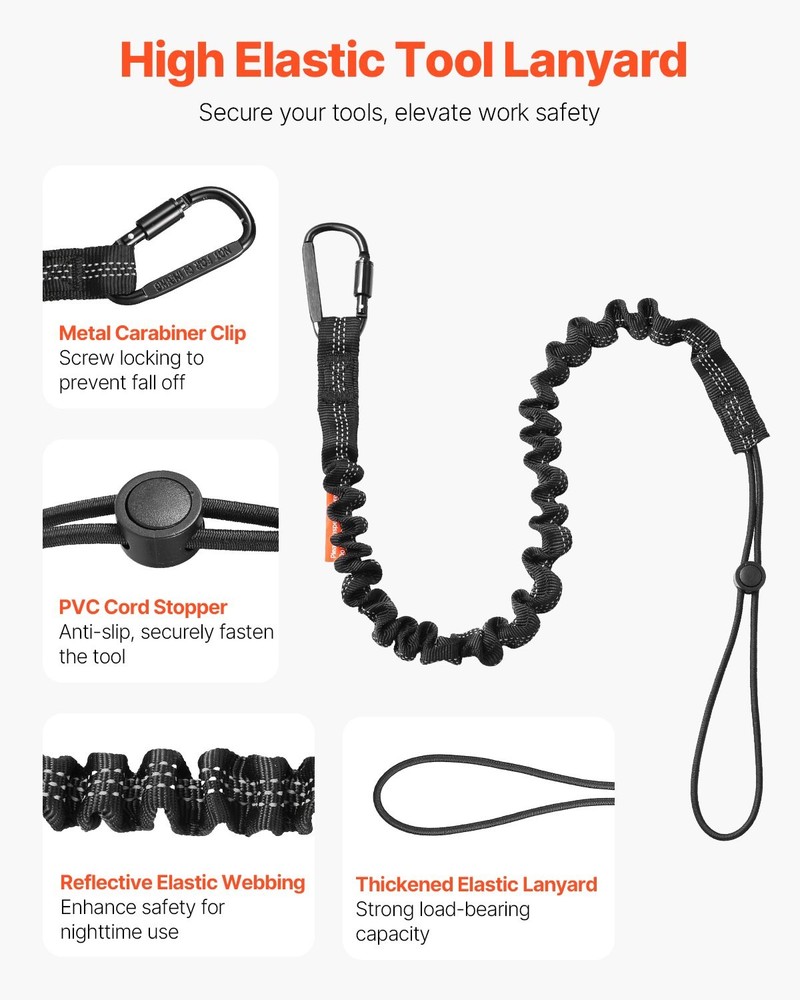 5 Pack Tool Lanyard Safety Fall Protection Tools Leash Aluminum Screw Lock