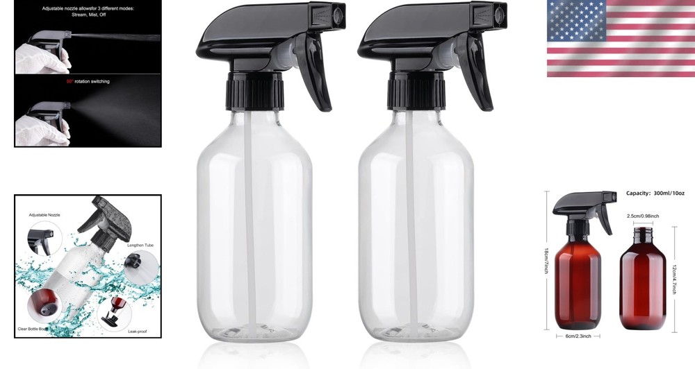 Lightweight 10oz Refillable Spray Bottles - Adjustable Nozzle for Everyday Use